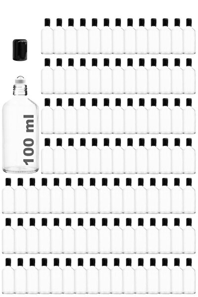 Afracam 100 ml Şeffaf Çelik Roll On Şişesi 100 Cc Sızdırmaz Siyah Kapaklı Cam...