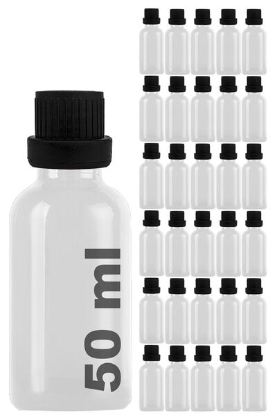 Afracam 50 ml Transparent Black Bottle - Lockable and Leakproof, 30 White Glass