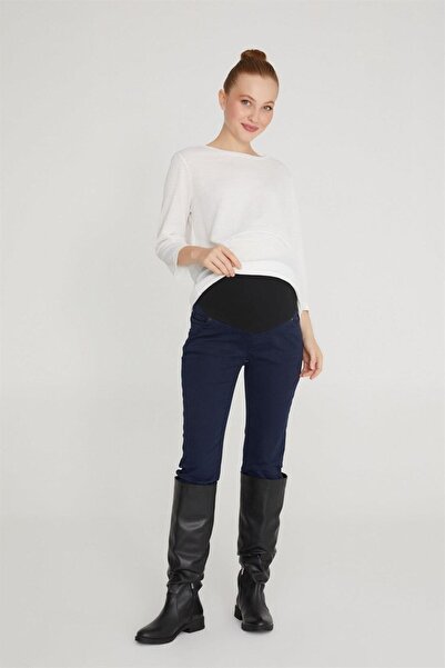 VAVIEN Hamile Jean Likralı Denim Pantolon Slim Fit Lacivert Vasirus