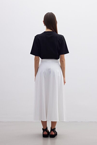 Manuka Ecru Flared Skirt - Belted Model