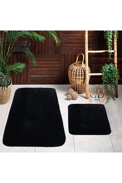 Casa Deluxe Home 2'li Siyah (80X50-50X40) Peluş Post Yumuşak Yıkanabilir Bany...