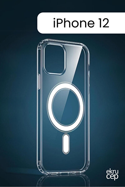 Ekru Cep iPhone 12 Magsafe Wireless Kılıf Köşe Korumalı Darbe Emici Şeffaf Sert Silikon Kapak