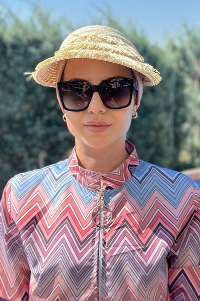Ka Hijab Beige Straw Visor Hat - Fringed