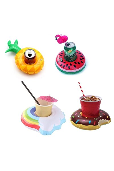 NETAVANTAJ Karpuz Ananas Donut Gökkuşağı Şişme Havuz Deniz Bardak Tutucu 4lü ...