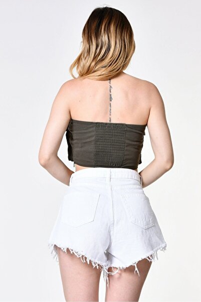 Cotton Candy Bellows Pocket Detailed Blouse - Khaki