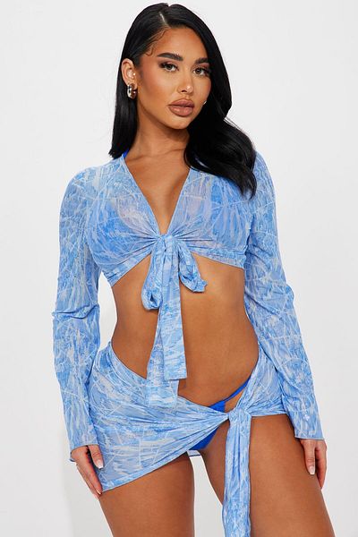 ARDSU Μακρυμάνικο Crop Top και Φούστα με δεμένη μέση - Φόρεμα παραλίας
