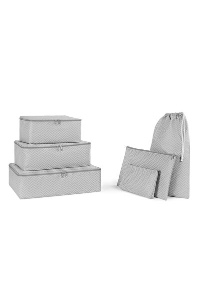 Ocean Home Textile 6'lı Gri Balıksırtı Valiz Düzenleyici Bavul Içi Organizer Set, Seyahat Hurcu