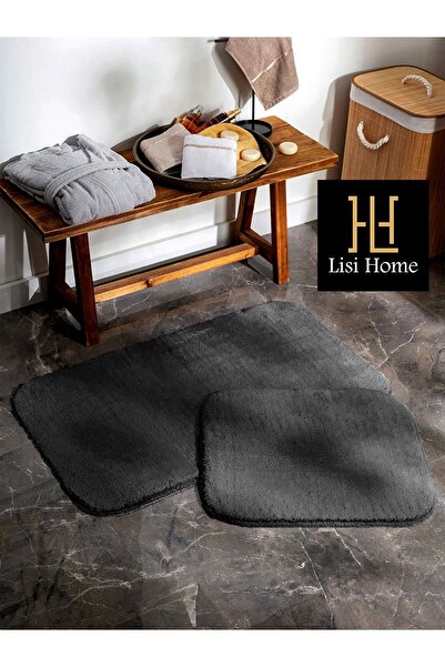 Anthracite Bathroom Rug (100x60) (60x50) Toilet Set 2-Piece Plush Soft Washable