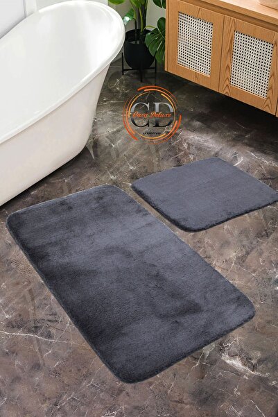 Casa Deluxe Home Antrasit 80X120 + 80X50 Banyo Paspas Takımı Peluş Kaymaz Tab...