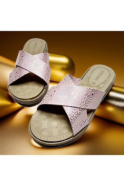 GEZER Papuci de vară pentru femei Straw Cross Glitter - Design acasă și în aer liber
