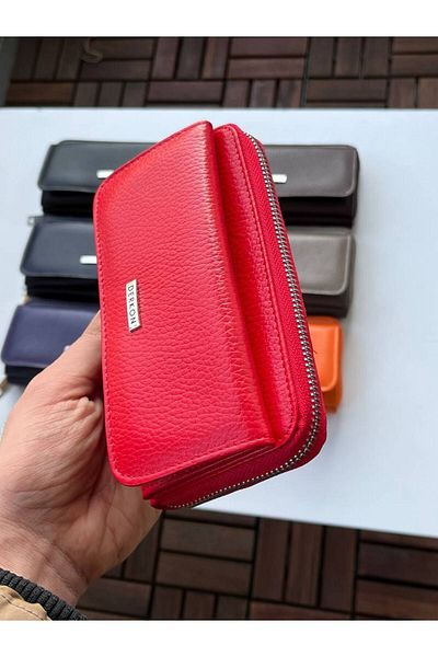 DERKON Jolly Model 100% Genuine Leather Useful Women's Wallet Red
