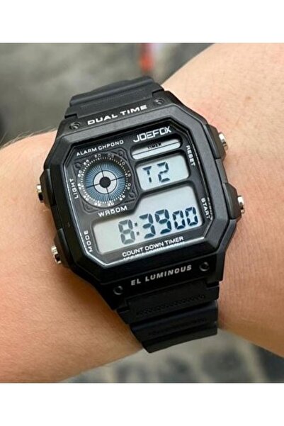 Joefox Digital Silikon Kayışlı Su Geçirmez Unisex Kol Saati Siyah Kare