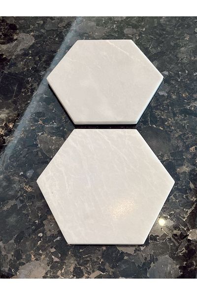 Moon Dizayn Marble Hexagon Presentation Bowl, Marble Presentation Plate 16 Cm, Marble Serving, 2-Piece White Marble Presentation Bowl
