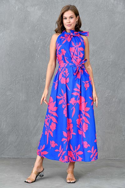 vuvutasarım Rochie midi cu imprimeu floral cu detaliu de cravată - cu curea, croială evazată 3690