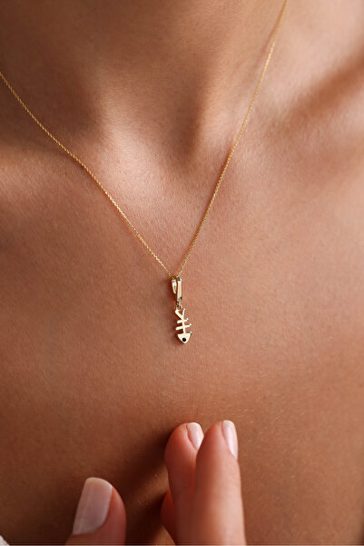 Gianfranco 14 Ayar Altın Siyah Taşlı Balık Kılçık Kilitli Charm Kolye Ucu