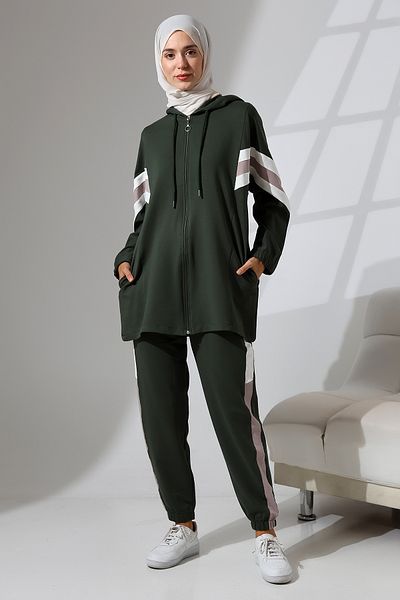 Mihran Butik Γυναικείο άνετο αθλητικό σετ Hijab - Εποχιακό χτενισμένο βαμβακερό πάτο και επάνω σετ