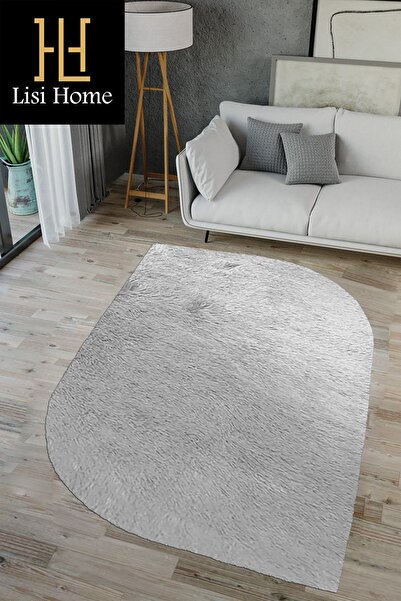 Gray Asymmetry Form Post Plush Soft Washable Anti-Slip Antibacterial Carpet