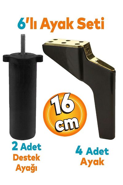 Badem10 Set de unități TV pentru mobilier Logan din 6 piese - picioare aurii negre de 16 cm, cu suport pentru fotoliu și canapea