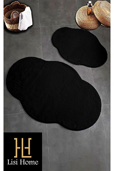 Black Toilet Set 2-Piece (80X120-80X60) Plush Post Soft Washable Bathroom Rug