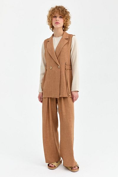 Esswaap Camel Vest and Blouse Pants Set