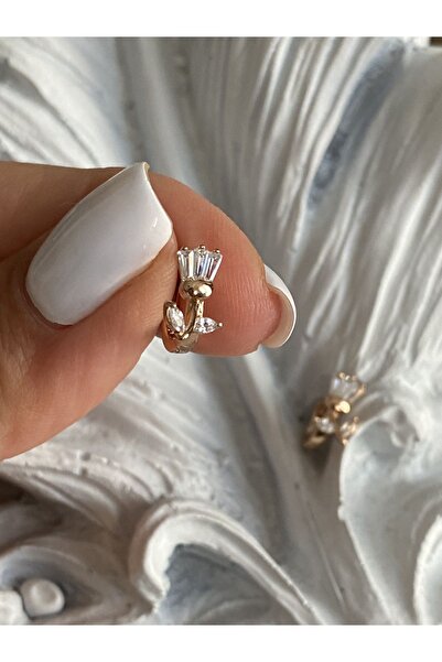 Lucios Altın işçilikli yüksek kalite pırlanta montür lale çocuk küpesi ( 4-8 ...