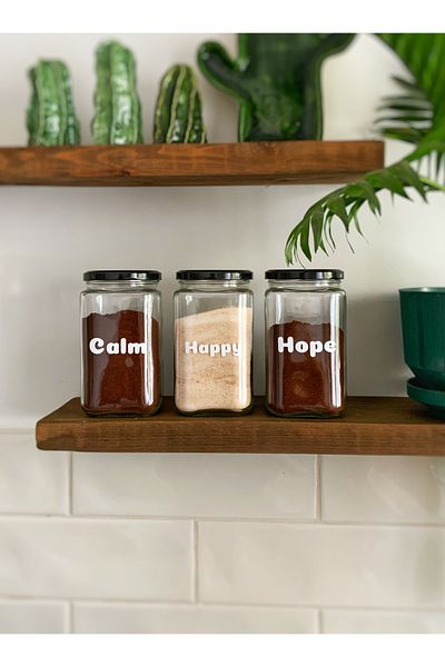 Atölye Merdiven Calm Happy Hope Glass Set of 3 - Erzak Coffee Tea and Sugar Jar 850cc
