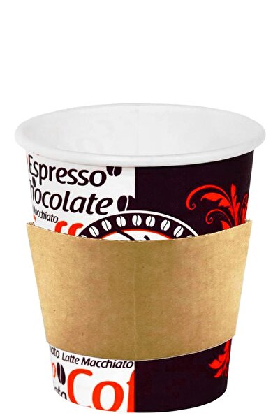 Afra Tedarik 8 Oz Paper Cup with Handle Latte Coffee Paper Cup with Sleeve 25...