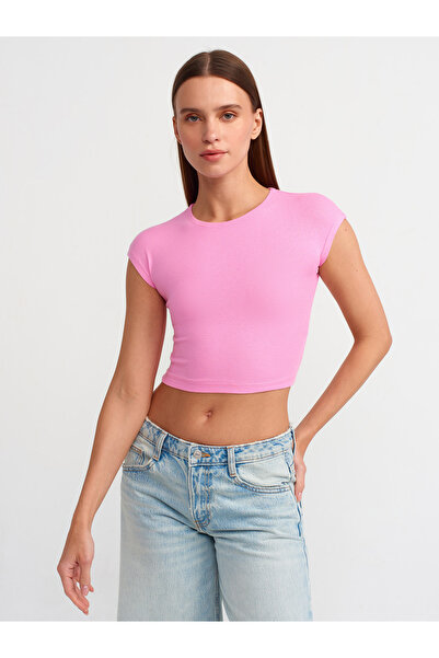 Dilvin 30528 Crop Top din amestec de bumbac și modal
