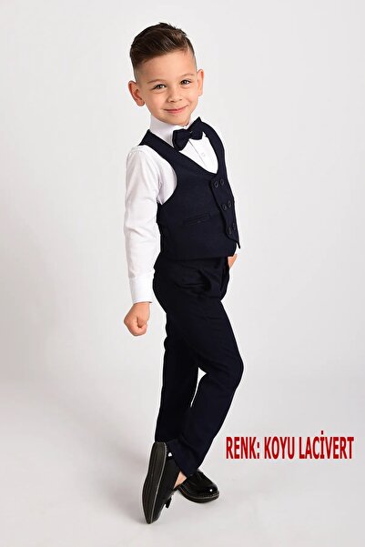Delfini kids Boy's Tuxedo Suit with Vest and Bow Tie