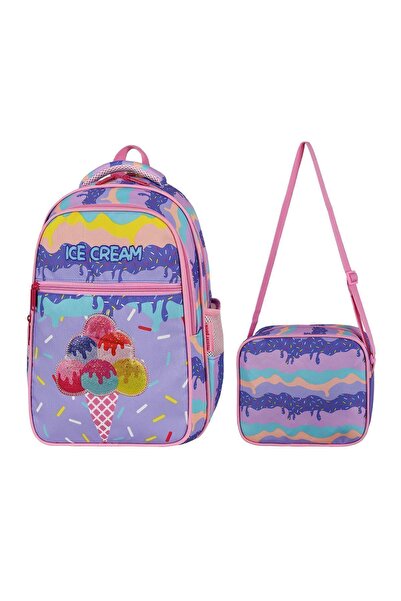 ms mixxstore حقيبة ظهر مدرسية أساسية بنمط الآيس كريم لتقويم العظام مع دعم للظهر