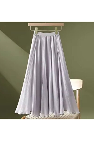 MERİT FASHION Beli Lastikli İpek Multi Şifon Etek
