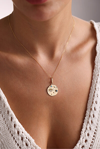 Gianfranco 14 Ayar Altın Siyah Mavi Taşlı Göz Heritage Kilitli Charm Kolye Ucu