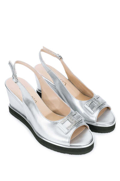 Tamer Tanca Silver Metallic Genuine Leather Women's Sandals