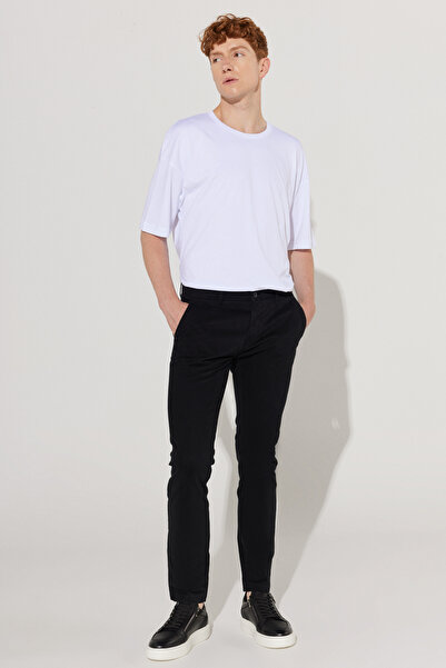 AC&Co / Altınyıldız Classics Μαύρο εφαρμοστό Άνετο ανδρικό παντελόνι chino με εύκαμπτες πλαϊνές τσέπες