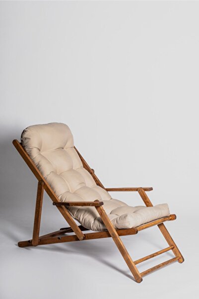 Özdağ Mobilya Ahşap Şezlong 3 Kademeli Katlanabilir Kollu Gürgen Ceviz Renk (...