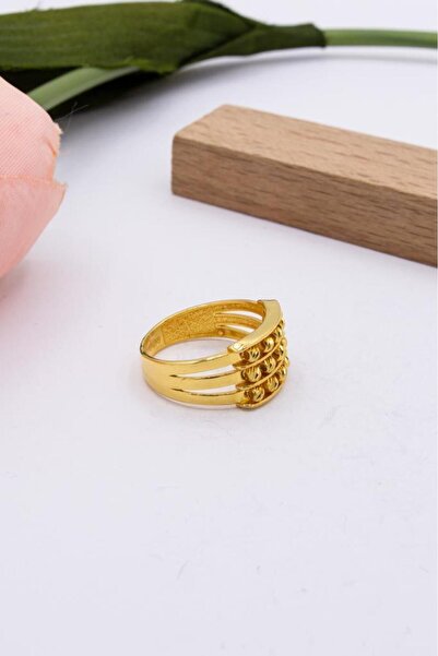 latif kuyumcu 22 Ayar Altın Yüzük Taşsız Üç Sıralı Dorika Kadın Yüzük