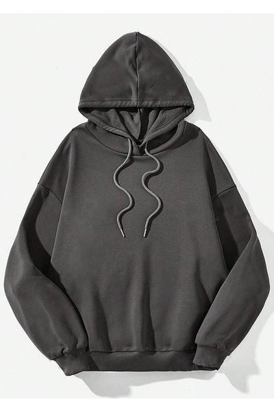 Benisengiydir Create Printed Oversize Hooded Anthracite Women's Sweatshirt