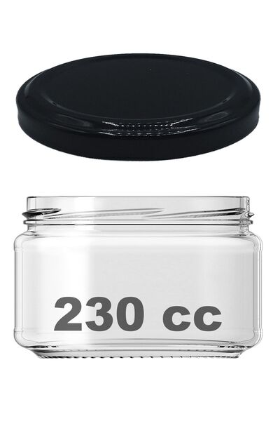 Afracam 230 ml Metal Siyah Konserve Kapaklı 230 Cc Şeffaf Magnolya Cam Kavanoz 1 Adet