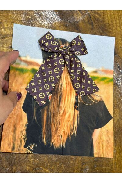 Gönülden Tasarım Καφέ φιόγκος 23x19 cm - Κίτρινο απλικέ με αγκράφα και ραφές