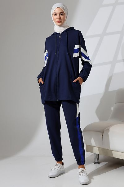 Mihran Butik Γυναικείο άνετο αθλητικό σετ Hijab - Εποχιακό χτενισμένο βαμβακερό πάτο και επάνω σετ