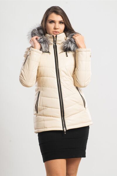 Ata Leather Kadın Bej Şişme Mont