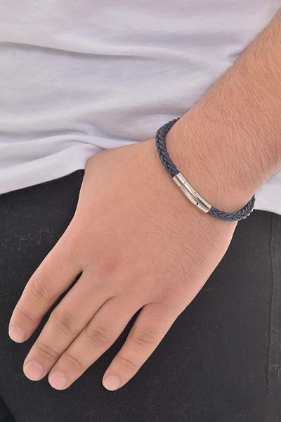 LABALABA Men's Navy Blue Leather Bracelet