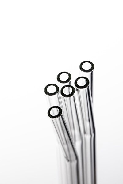 CAMBURADA CAMGEN Nom Trend Glass Straw 8*200 Mm Curved Transparent Brush Set of 6