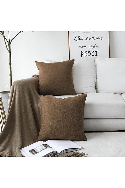 In House طقم وسائد زخرفية من الكتان مكون من قطعتين بتصميم سادة - 45×45 سم