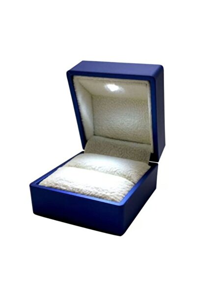 OSMANLI GÜMÜŞ Işıklı Pırlanta Tektaş Mavi Yüzük Kutusu