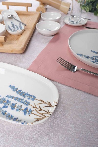 Eren Çini Seramiği Lavender Flower Patterned 32 Piece Porcelen Breakfast Set