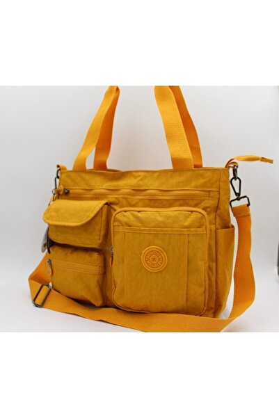 Bevitton Geantă de umăr din țesătură impermeabilă cu mai multe compartimente de culoare muștar 7300