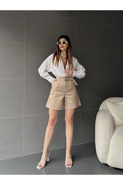 Fav Style Γυναικείο Mom Shorts με ψηλή μέση και λεπτομέρεια Bird Eye - Διπλή τσέπη
