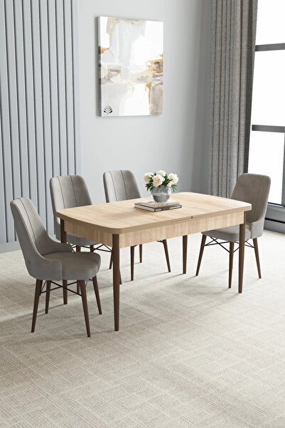 Sar Pakete Zümra Serisi, Meşe Desen 80x132 Açılabilir Mdf Mutfak Masası Takım...