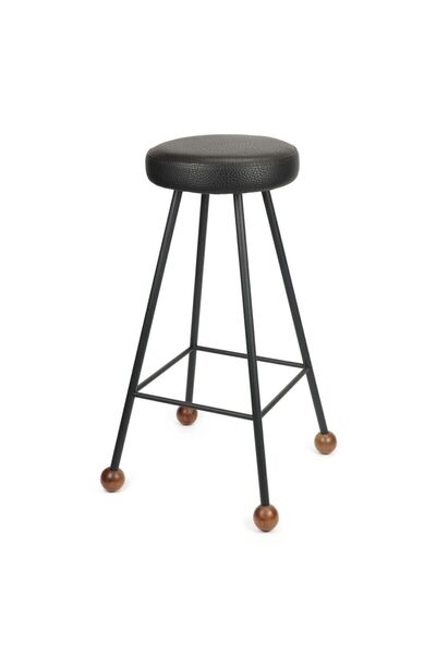 Wood Stone Art Tabure Sandalye Bar Taburesi Döşemeli Demir Ayaklı Ahşap Topuz...